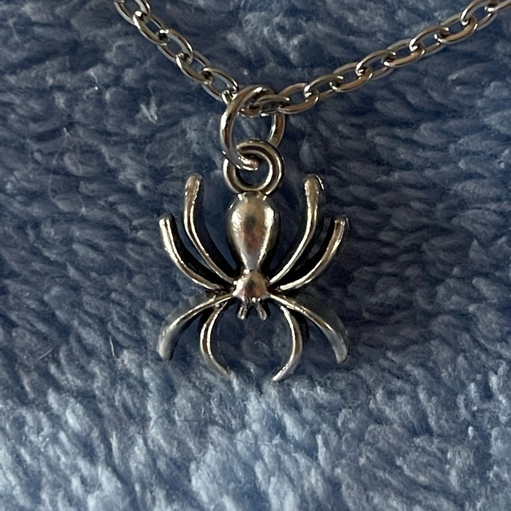 Silver coloured Spider Charm Necklace